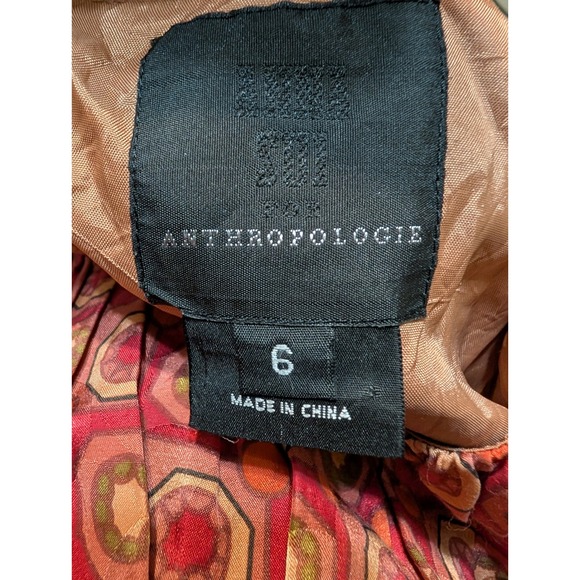 Anthropologie Anna Sui Dress Size 6 Sleeveless Orange Pink Print Boho Casual - Picture 3 of 3